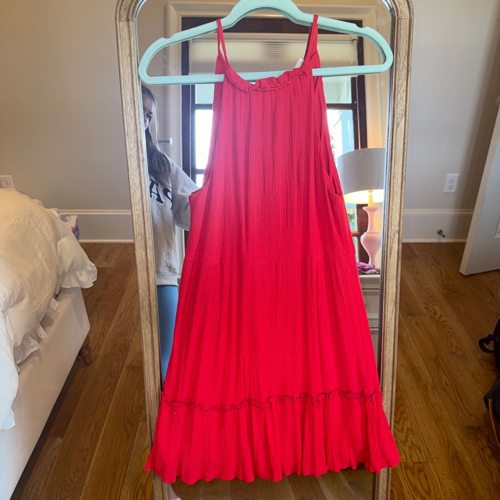 Red Tiered Spaghetti-Strap Mini Dress -